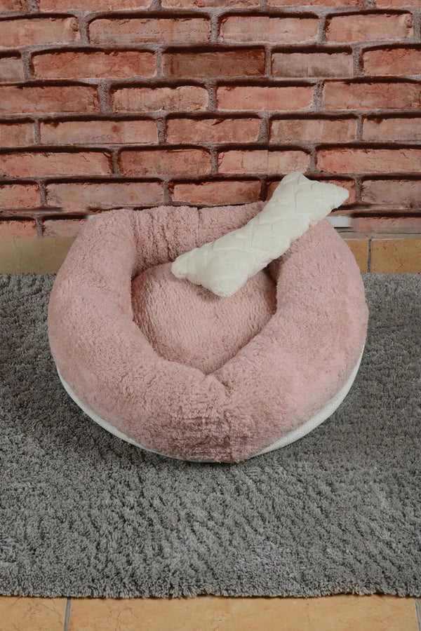 Cookie Pet Sherpa Fleece Washable Round Dog Cat Bed, 50 Cm, Light Powder